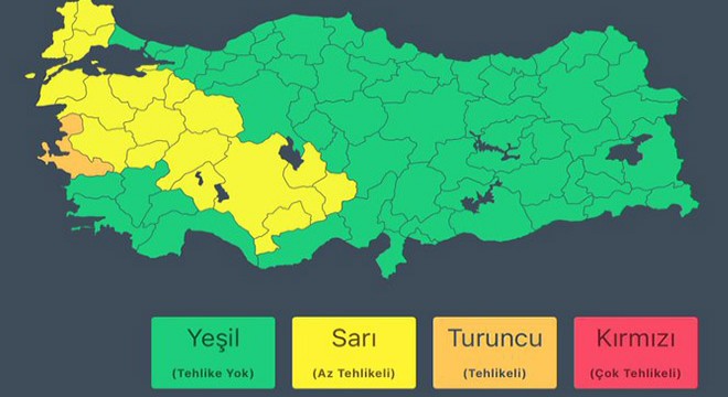 18 kente 'sarı', 1 kente 'turuncu' kodlu uyarı