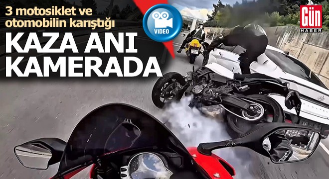 3 motosiklet ve otomobilin karıştığı kaza kask kamerasında