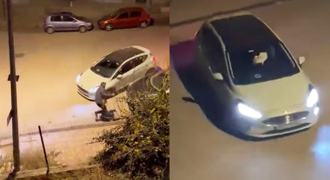 Drift atan sürücü, kendini uyaranları ezmeye çalıştı