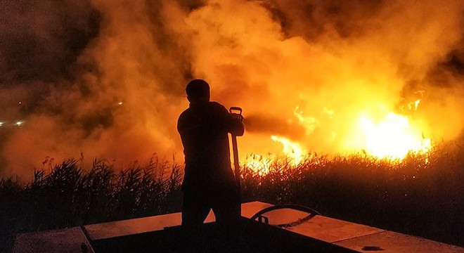 Düğünde atılan havai fişek sazlık alanı yaktı