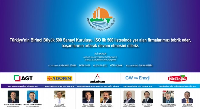 İSO 500'de Antalya OSB'den 5 firma...