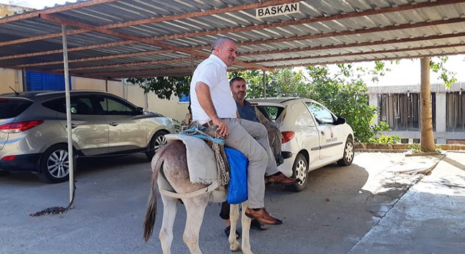 Makam aracına haciz gelince eşekle işe gitmeye başladı
