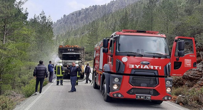 Tomruk yüklü kamyon yandı